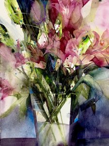 Aquarell von Elke Memmler - Lilien in einer Vase