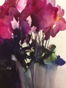 Aquarell von Elke Memmler - Rosa Blumen