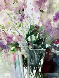 Aquarell von Elke Memmler - Schöne Pinke Blumen