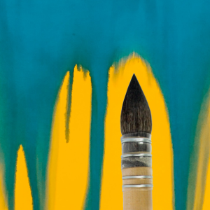 French watercolor brush on a yellow and blue painting