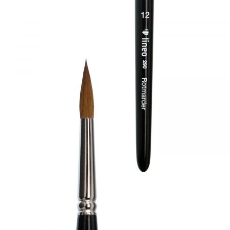 Watercolour brush sharp, pure red sable hair, seamless nickel ferrule, short black-lacquered handle triangular form.