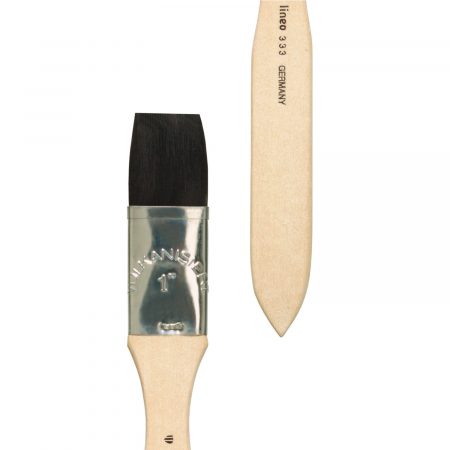 Primer and Varnish Brush bright, pure black ox hair, tin ferrule, short not-lacquered wooden handle. Handmade in Germany.