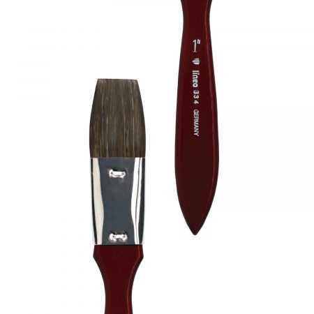 Oval, bright Primer and Varnish brush, pure brown ox hair, metal ferrule, short cherry red-lacquered handle.