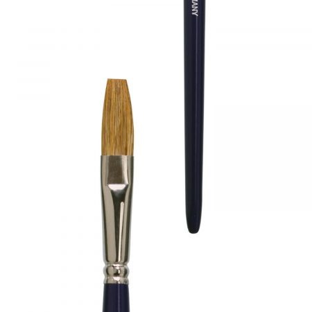 One stroke brush, red sable imitation hair, seamless nickel ferrule, short indigo-lacquered wooden handle. Made in Germany.