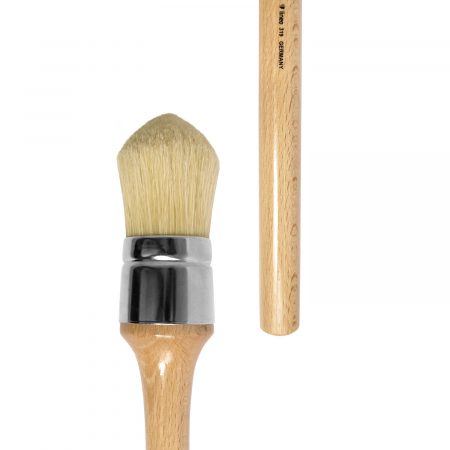 Extra large artist brush for Oil and Acrylic. Round, white Chungking-Bristle, nickel-plated ferrule, long lacquered handle. Handmade.