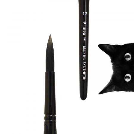 Oil and Acrylic brush “black line", round, black synthetic hair, seamless black aluminium ferrule, short black-lacquered triangular wooden handle.