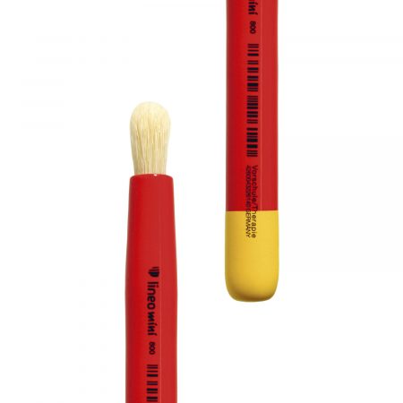 School brushes round “lineo mini”, white bleached bristles, short red-lacquered handles with yellow tip