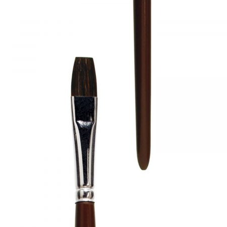 Oil and Acrylic brush, bright, pure brown ox hair, seamless nickel ferrule, long brown-lacquered handle. Handmade in Germany