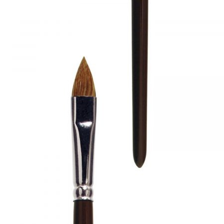 Handmade oil and acrylic brush, filbert, pure light ox hair, seamless nickel ferrule, long brown-lacquered handle.