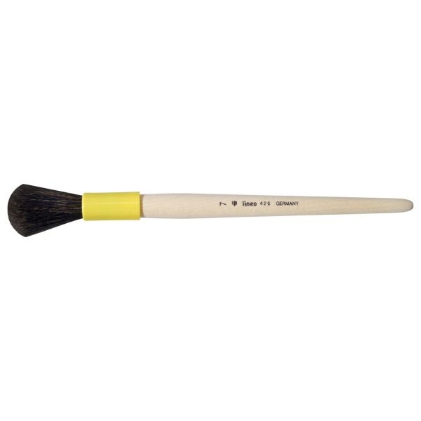 Gilder duster/former brush/mop brush, Series 420, oval form, goat hair, yellow plastic cases, short not-lacquered wooden handles.