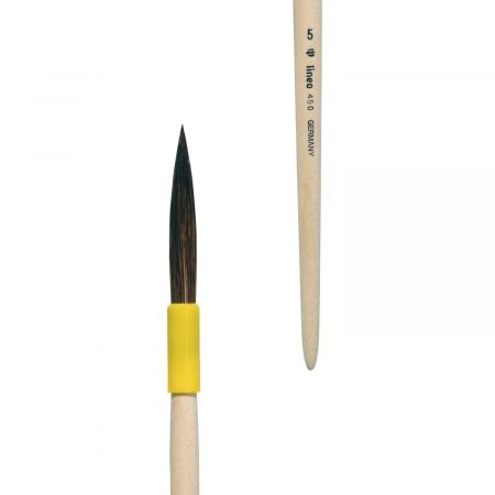 Ceramics, glass & porcelain brush with sharp long hair. Pure brown ox hair, yellow plastic case, short not-lacquered handle.