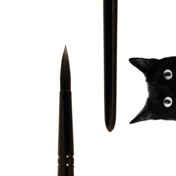 Design Acrylpinsel / Ölpinsel, rund, schwarzes Synthetikhaar, schwarze Zwinge, schwarzer Stiel. lineo Germany